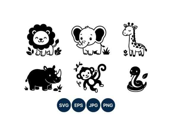 Download Cute Jungle Animals Line Art Vector - Cute jungle animals Collection